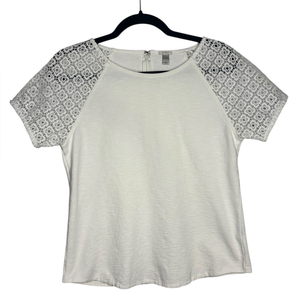 J.Crew White Floral Lace Sleeve Short Sleeve Blouse Top Size Small